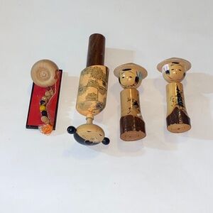Vintage Japanese Artistic Wooden Hand PAINTING Kokeshi Dolls Set Múltiple